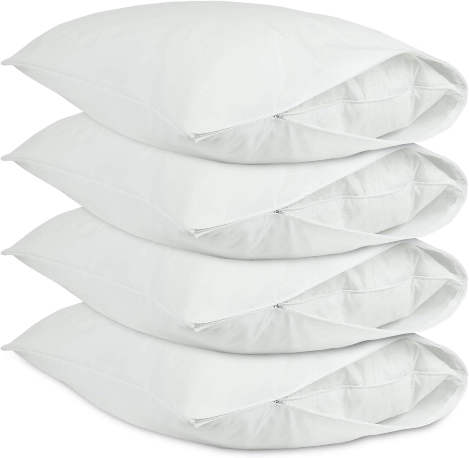Luxury Hotel Collection, Ultra Soft Pillow Protector | Pillow Cover with Zipper, Soft & Comfortable for Hair and Skin, White - Queen Size - Set of 4