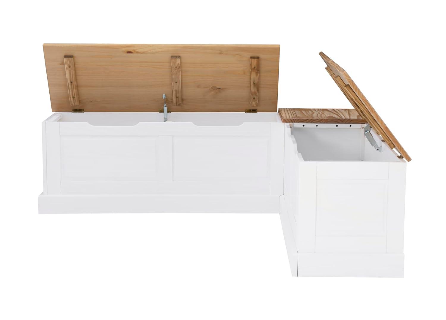 Linon Harris Natural and White Two Tone Backless Corner Breakfast Nook - Nook Only, Table is NOT Included