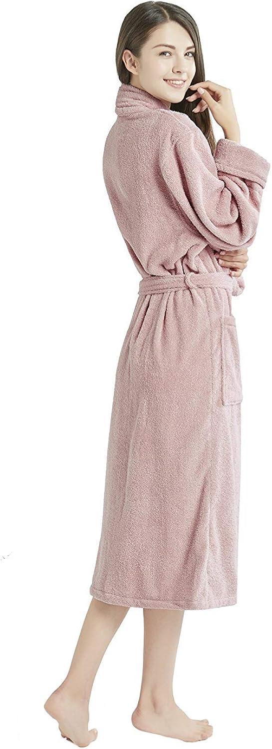 Cotton Terry Cloth Mid-Calf Bathrobe with Pockets