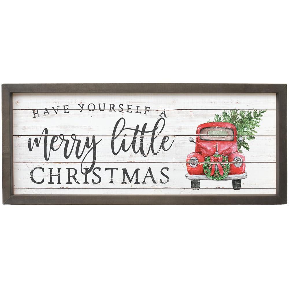 Home Decor Merry Christmas Plaque Wood Red Truck Tree Ff1094