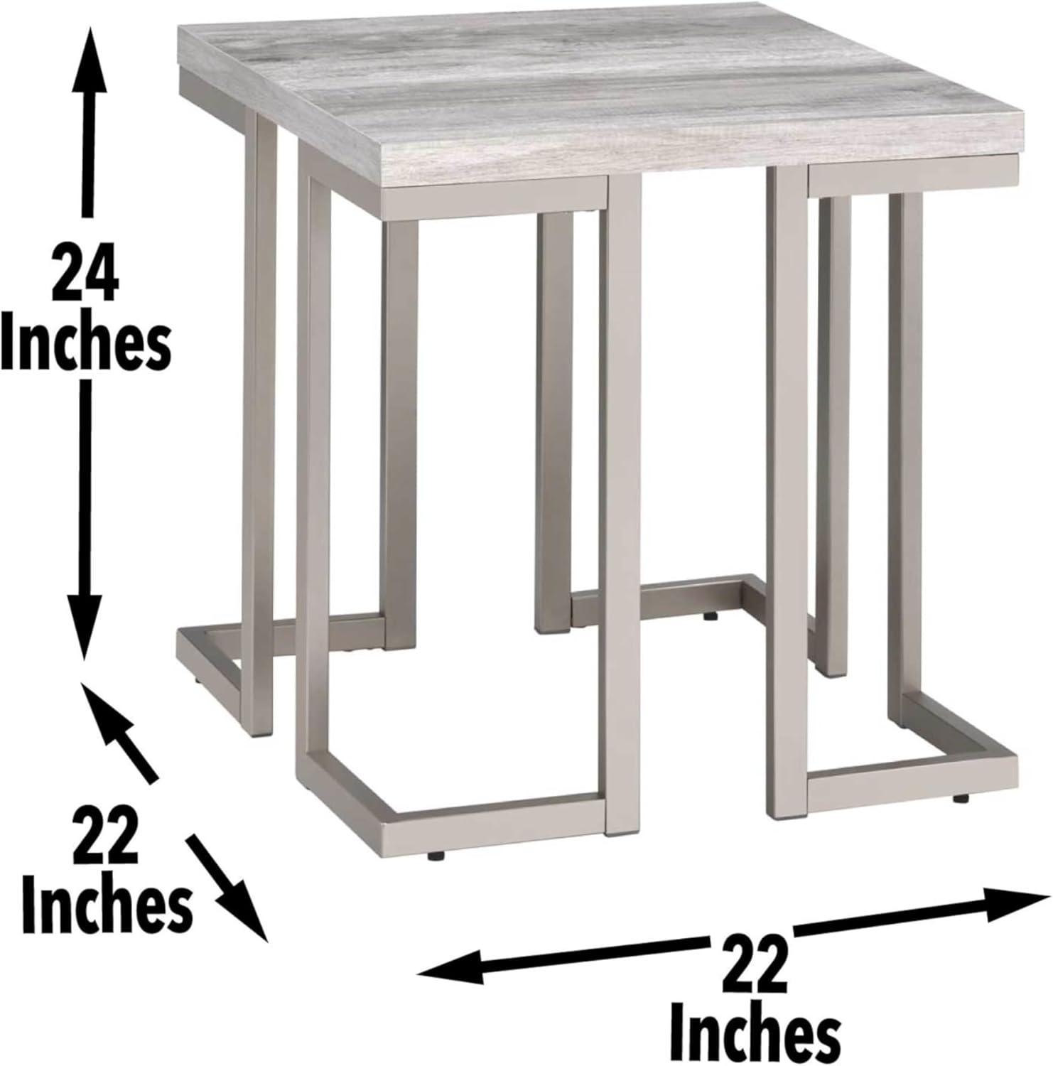 David End Table Gray Driftwood/Metal - Steve Silver Co.: Pewter Iron Base, Square Shape, No Tools Assembly