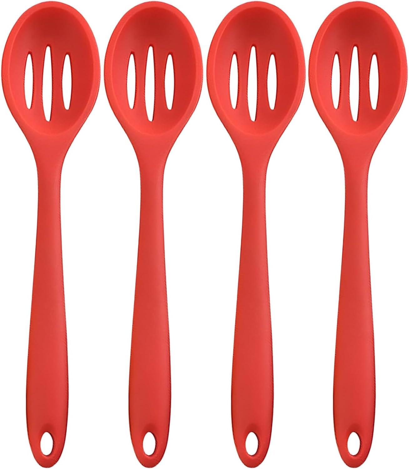 4 Cucharas Ranuradas de Silicona Cuchara Mezcladora Antiadherente de Silicona Resistente Al Calor para Hornear, Servir y Revolver