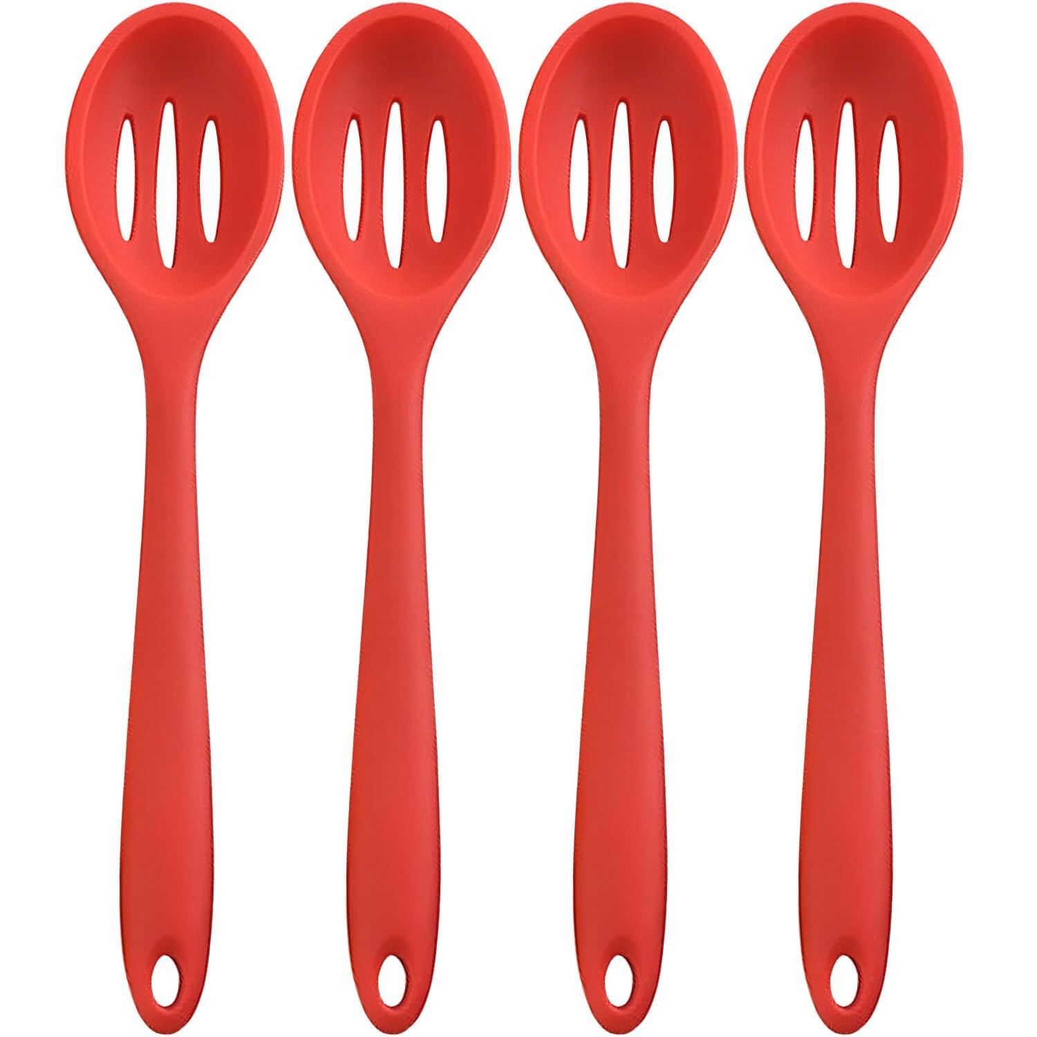 4 Cucharas Ranuradas de Silicona Cuchara Mezcladora Antiadherente de Silicona Resistente Al Calor para Hornear, Servir y Revolver