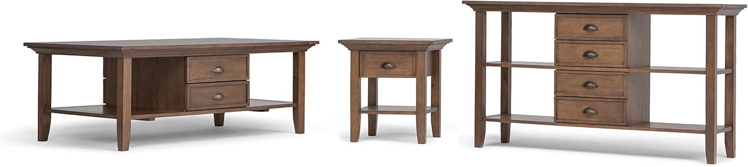 Simpli Home Redmond 54"W Solid Wood Storage Console Table with 4 Center Drawers and Open Shelves
