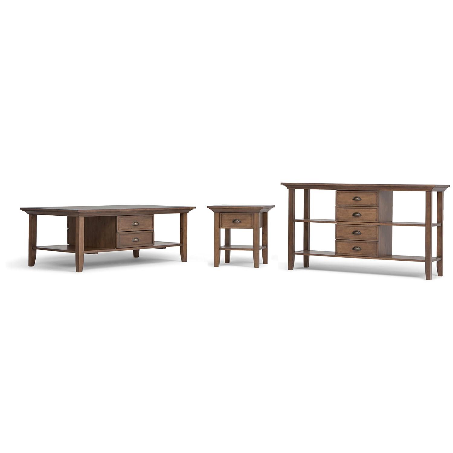 Simpli Home Redmond 54"W Solid Wood Storage Console Table with 4 Center Drawers and Open Shelves