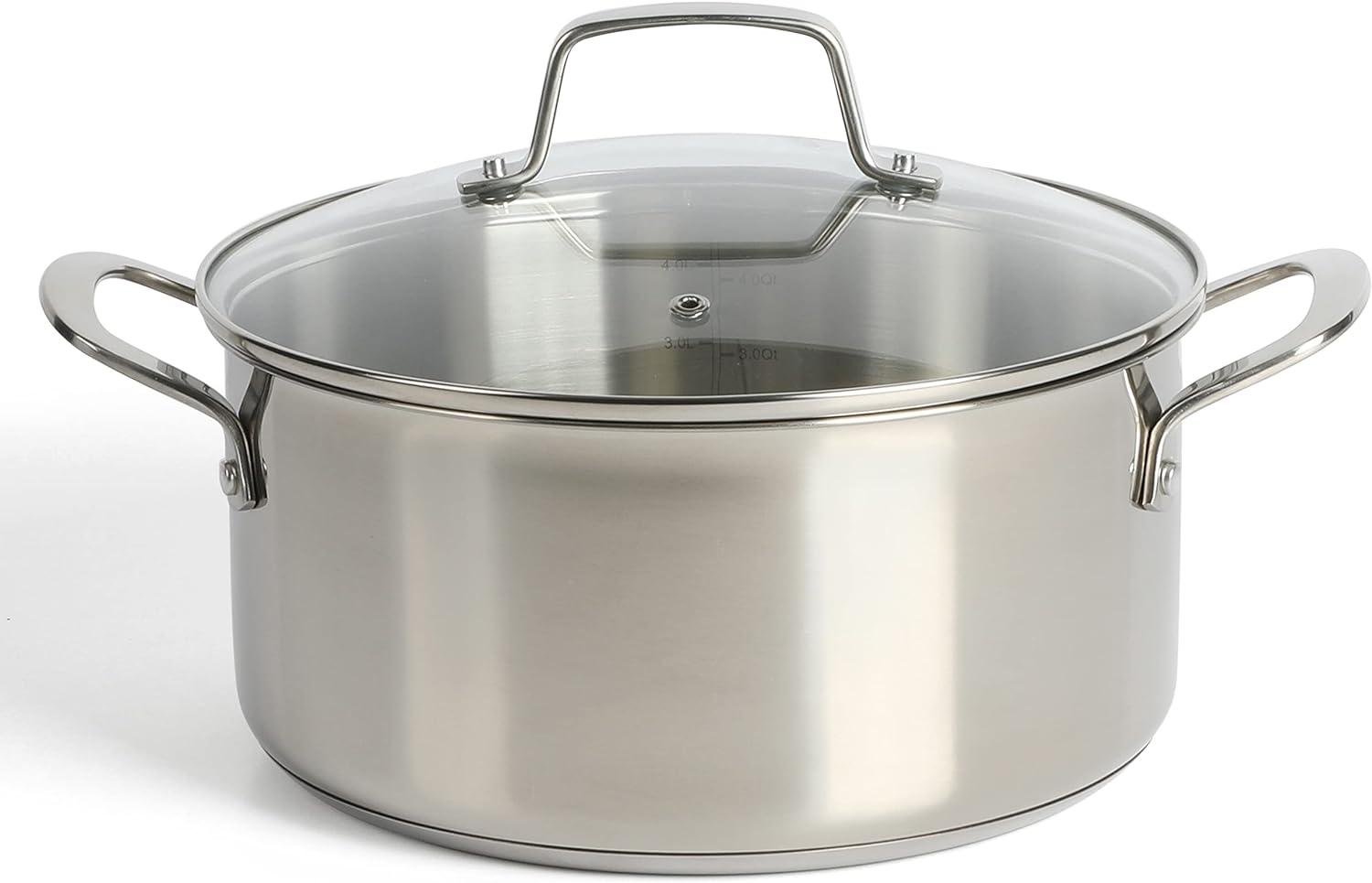 5-Quart Stainless Steel Non-Stick Dutch Oven with Glass Lid