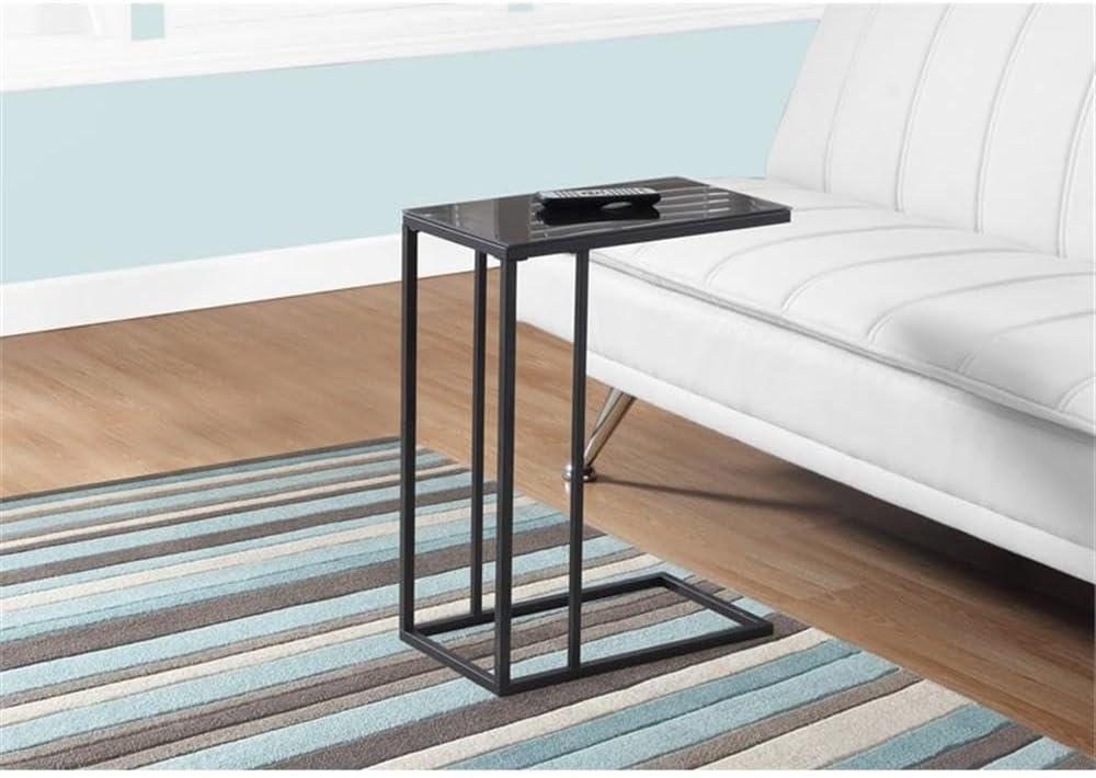 Monarch Specialties Accent Table, C-shaped, End, Side, Snack, Bedroom, Black Tempered Glass