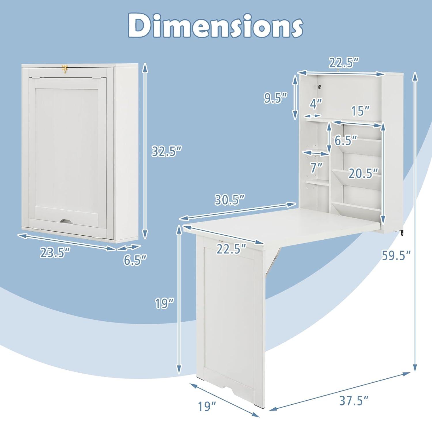 Resenkos Wall Mounted Fold-Out Convertible Floating Desk Space Saver-White