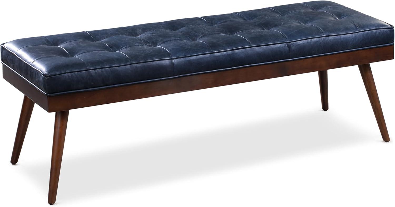 Athan Midnight Blue Full-Grain Italian Leather 55" Bench