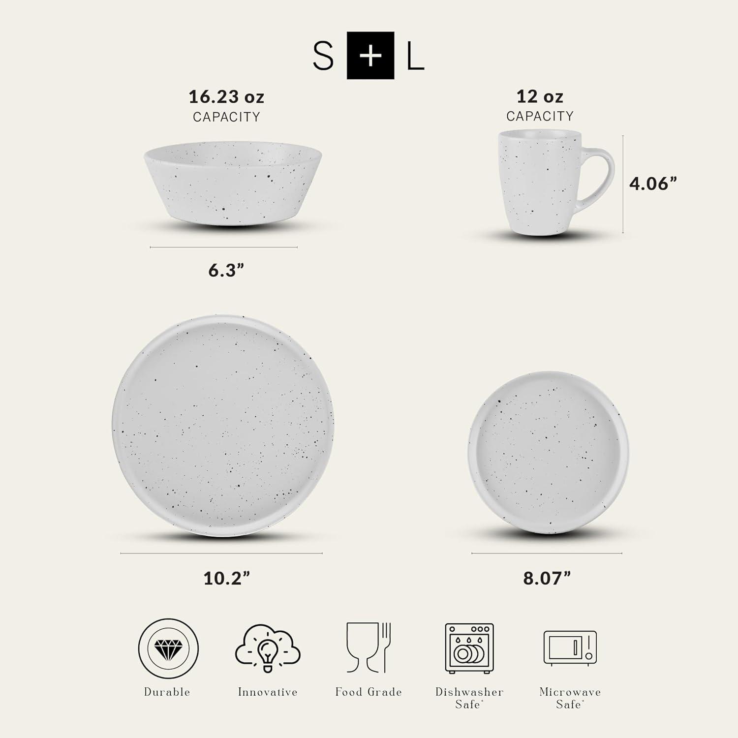 Stone Lain Jade 16-Piece Stoneware Dinnerware Set, Service for 4, White