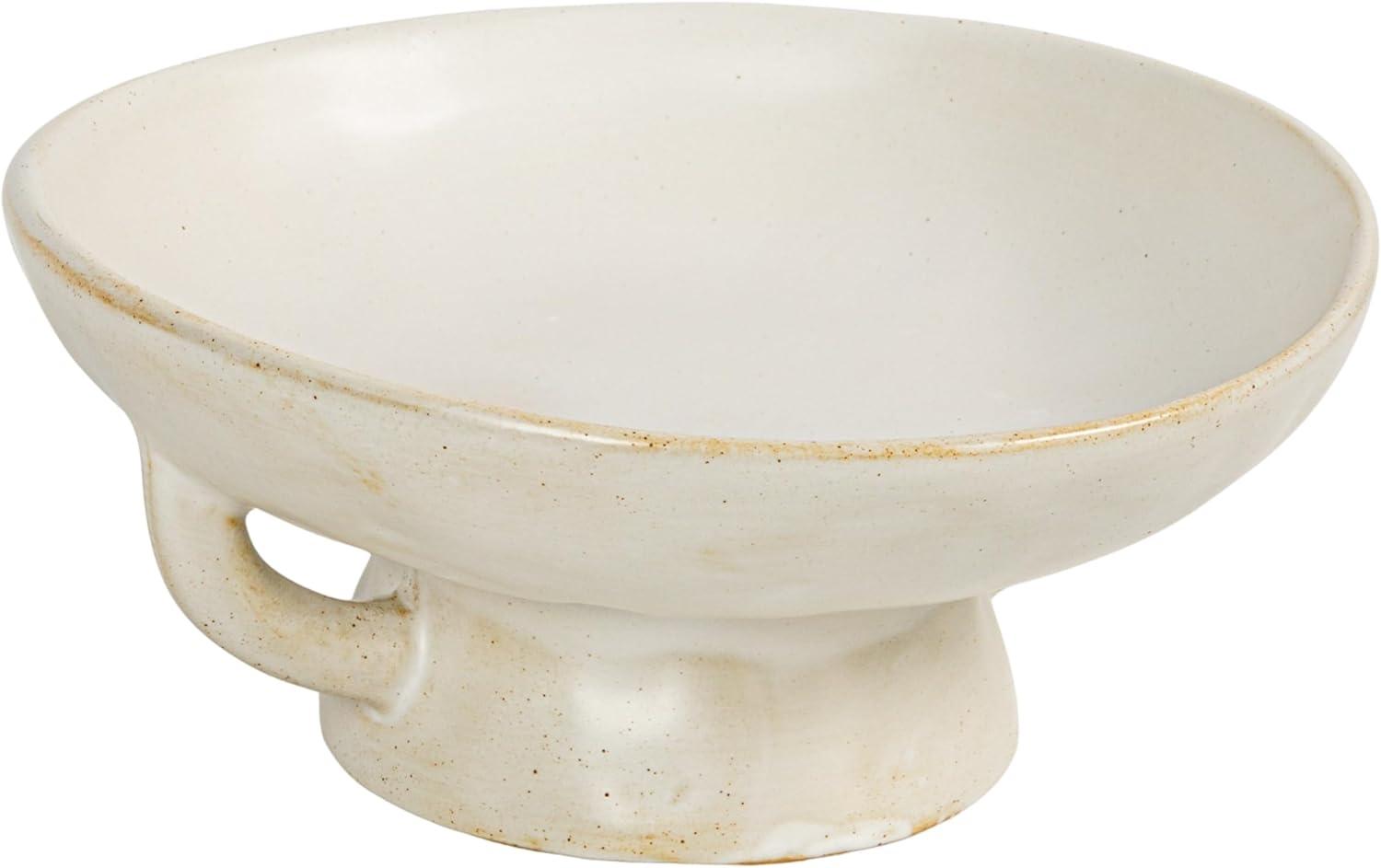 Creative Co-Op Stoneware Footed Pedestal/Bowl with Handles, Reactive Glaze, White