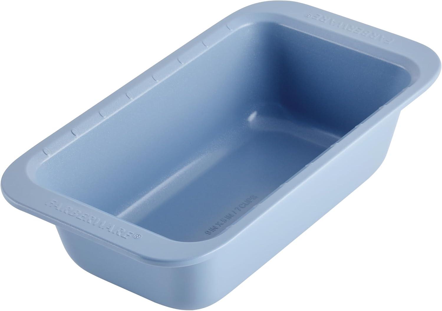 Blue Nonstick Steel Loaf Baking Pan with Portion Marks