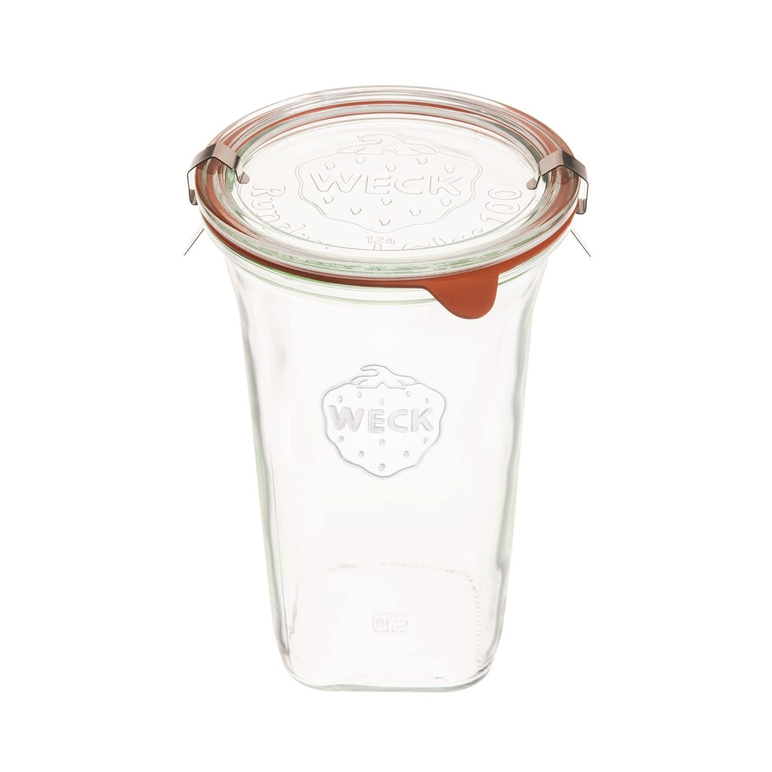 Weck Jars Large Quadro 769-26.9 fl. Oz | Jars Made of Transparent Glass | Eco-Friendly Canning Jar | Food Storage Containers with Airtight Lids | Made in Germany, Rust-Proof & BPA-Free (Pack of 1)