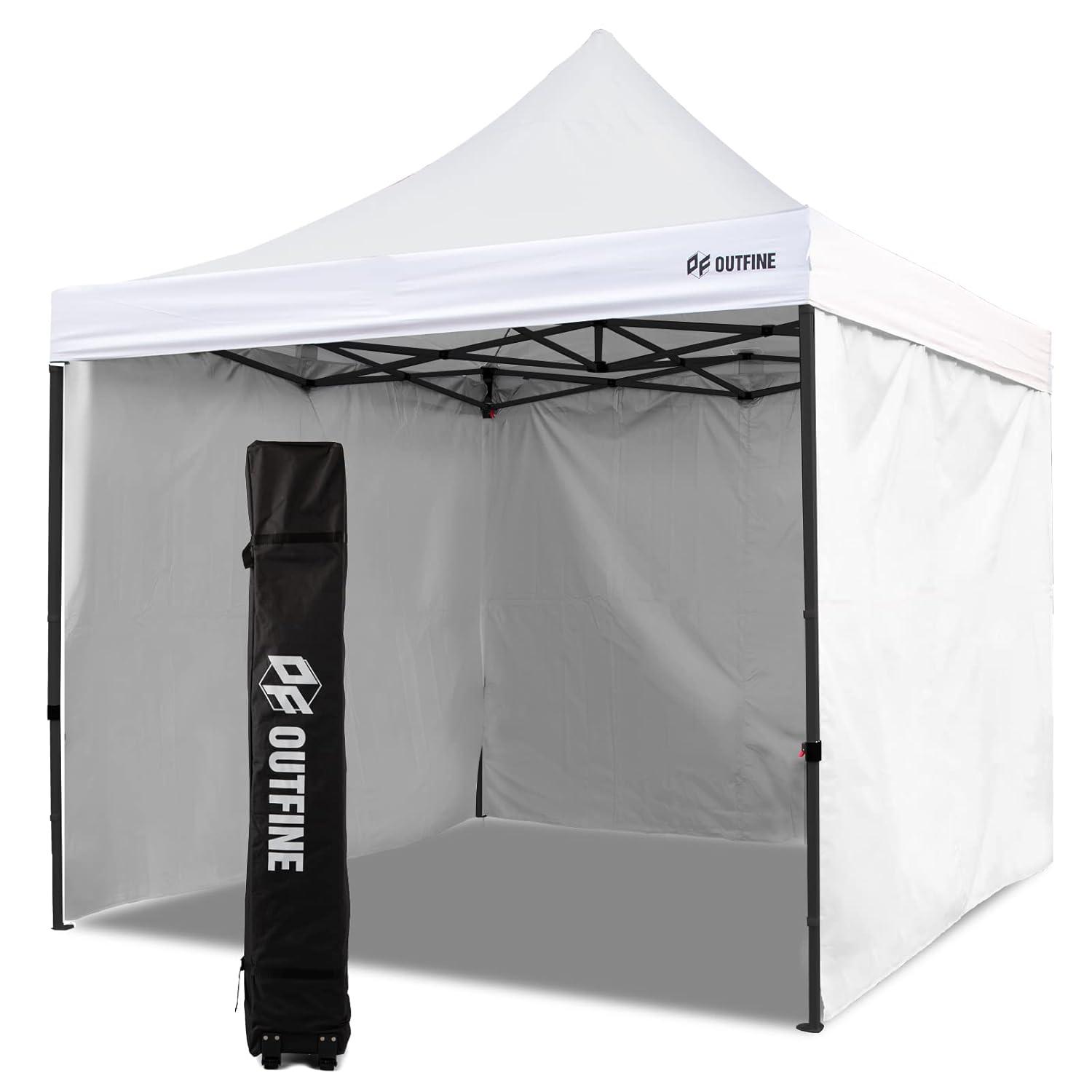 OUTFINE Heavy Duty Canopy 10x10 Pop Up Commercial Canopy Tent with 3 Side Walls Instant Shade, Bonus Upgrade Roller Bag, 4 Weight Bags, Stakes and Ropes (White, 10 * 10FT)