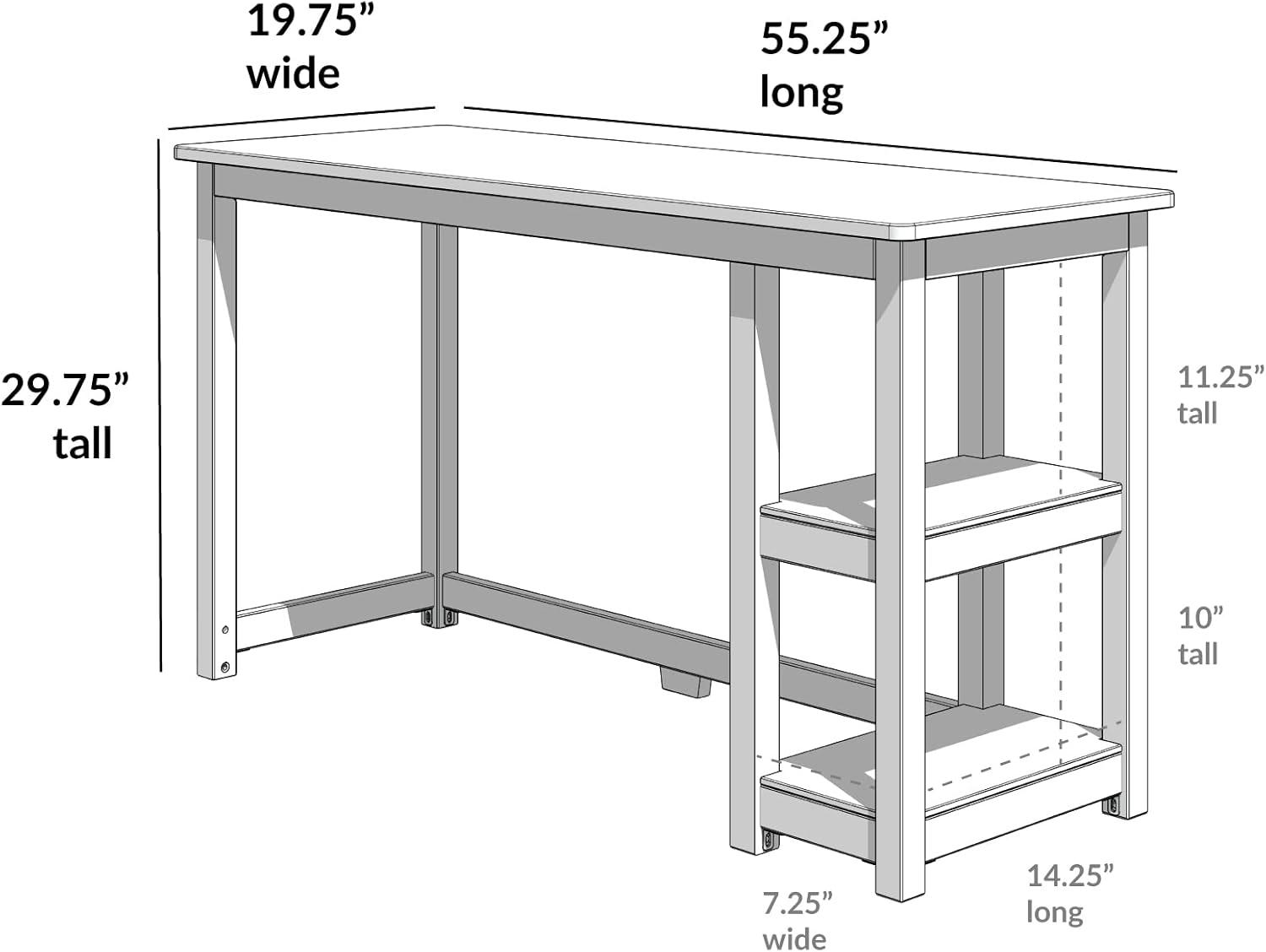 Max & Lily Solid Wood Desk with Shelves, 55", Blue