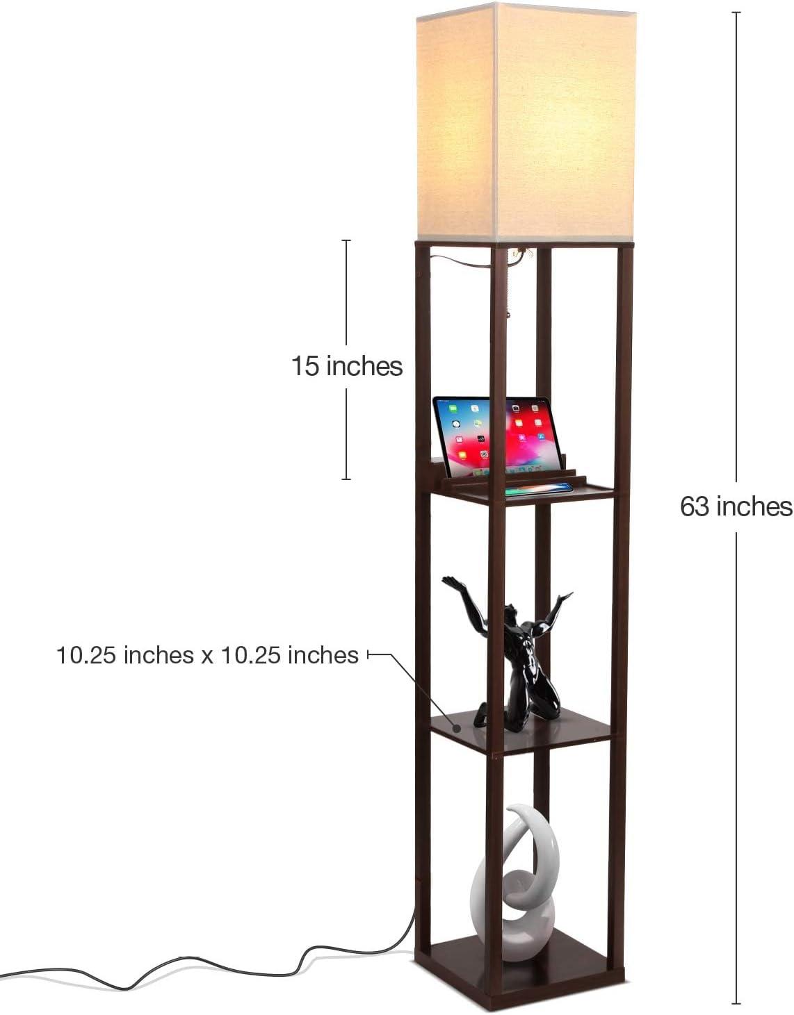 Maxwell 63 in. 1-Light USB Charging LED 3-Shelf Floor Lamp with Beige Fabric Square Shade