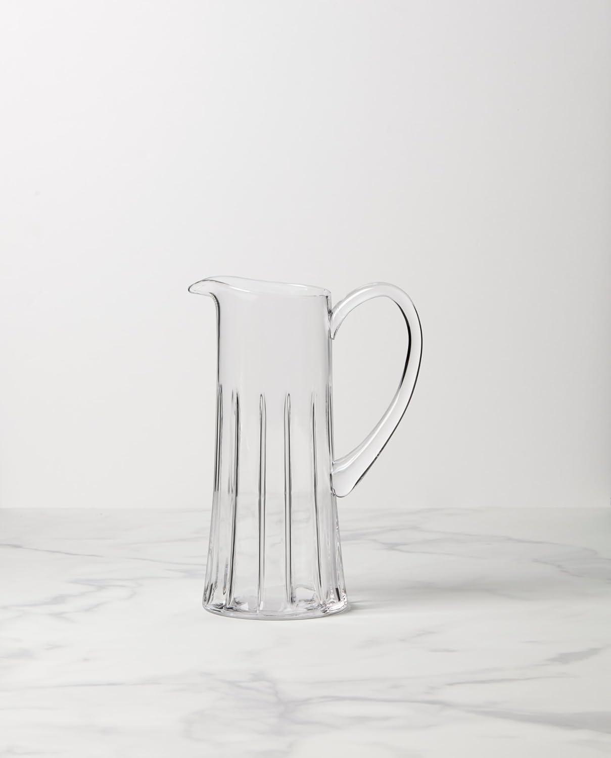 Clear Crystal Cut Embellished Glass Cylinder Pitcher