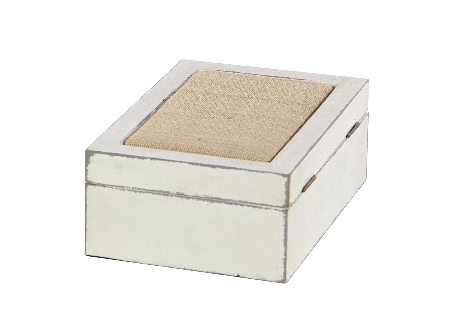 DecMode White Wood Decorative Box with Hinged Lid, 2 Count