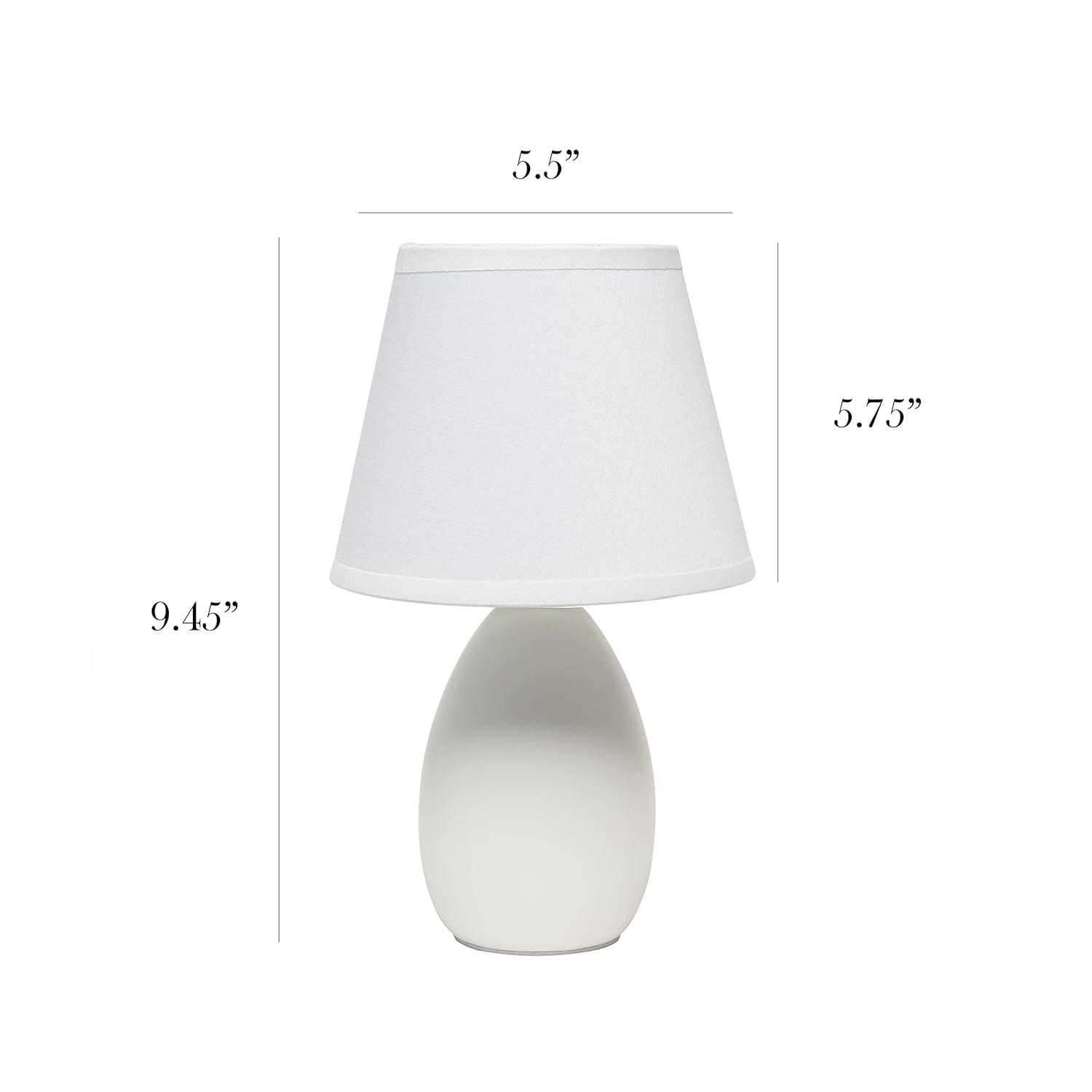 Simple Designs 9.45" Mini Egg Oval Ceramic Table Lamp with Matching Shade, LED Bulb Included, Off White