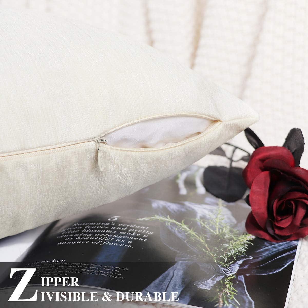 BRAWARM Throw Pillow Covers 12x20 Inches - Cream Chenille Lumbar Pillow Covers Pack of 2, Solid Dyed Soft Chenille Pillow Cases for Couch Sofa Bed Home Decoration