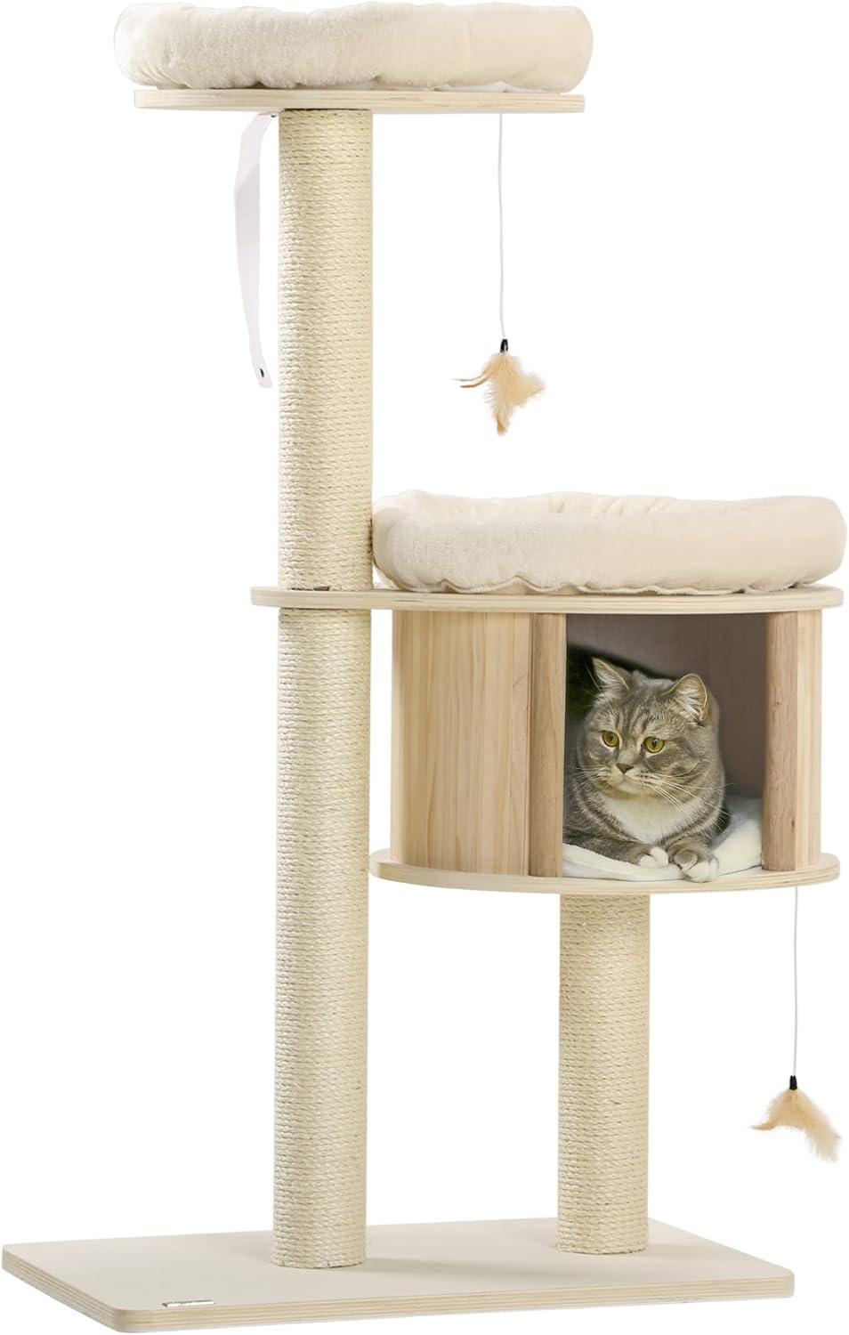 PawHut 3-Level Cat Tree with Sisal Scratching Posts for Playing