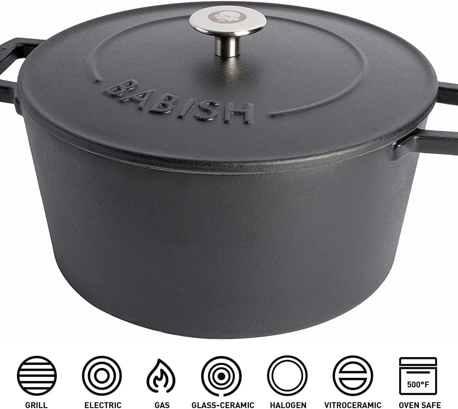 Gibson Home Babish 6qt Round Matte Enamel Cast Iron Dutch Oven: 14.75" Braisers, Hand Wash, Non-Induction Compatible