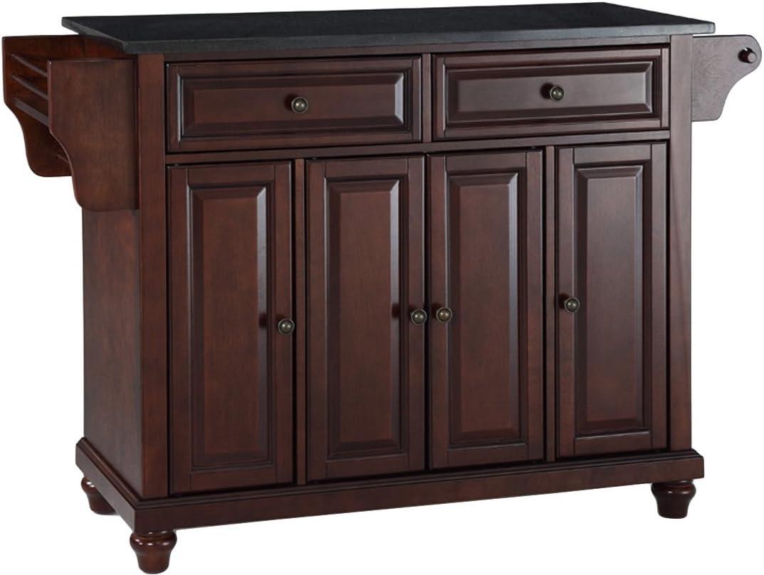 Cambridge Black Granite Top Full Size Kitchen Island/Cart Mahogany - Crosley: With Cabinets, Spice Rack, Towel Holder
