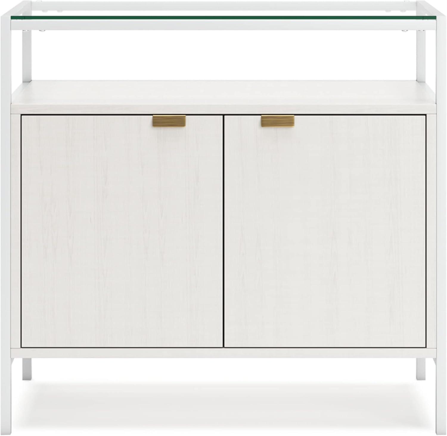White Modern Accent Cabinet with Glass Top and Doors