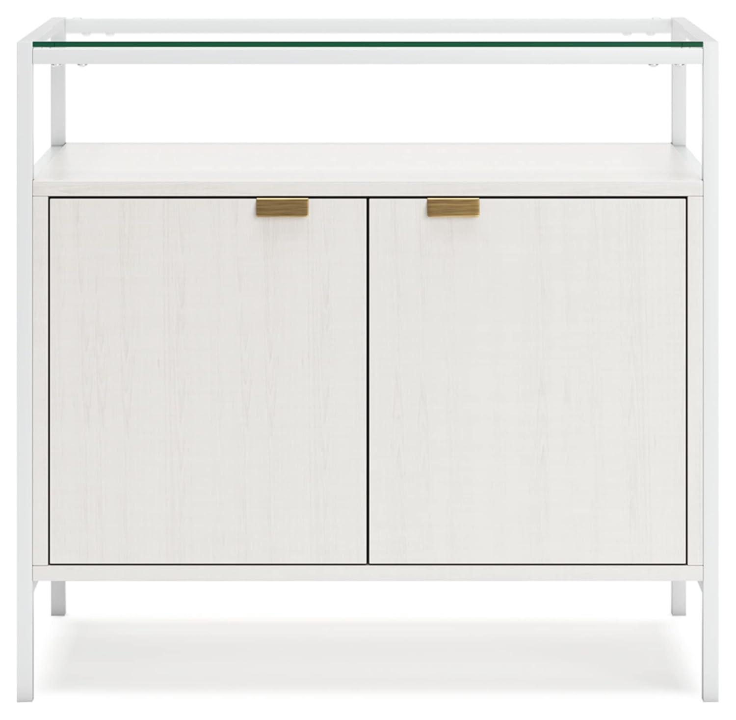 White Modern Accent Cabinet with Glass Top and Doors