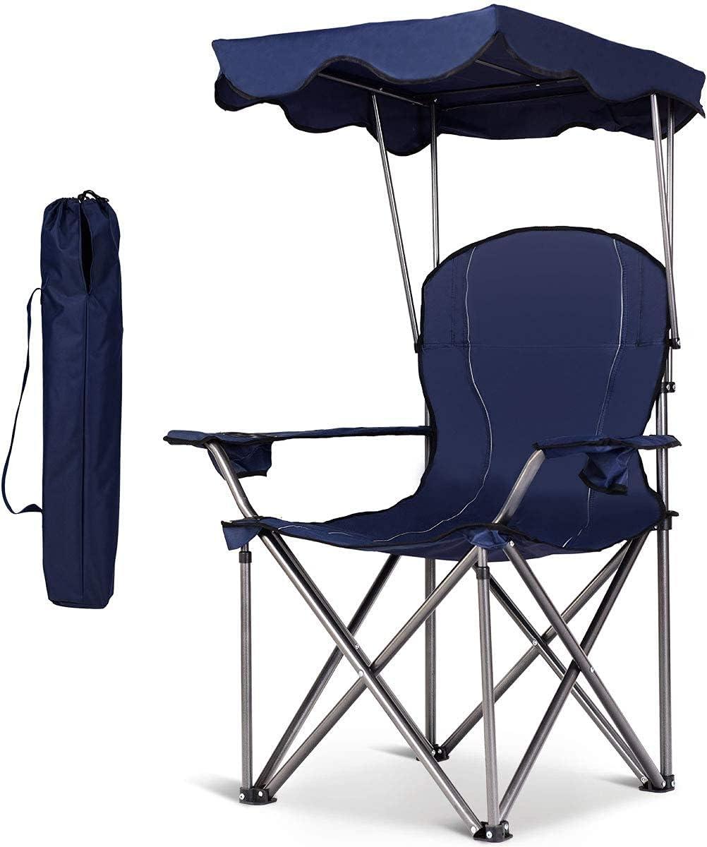 Topcobe Portable Folding Beach Canopy Chair with Cup Holders, Camping Chairs with Canopy, Blue