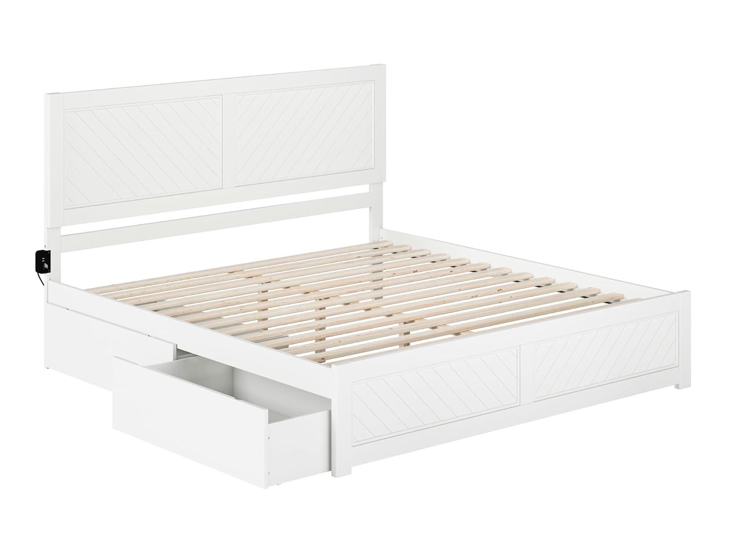 AFI Canyon White Solid Wood Platform Bed with Matching Footboard & Storage Drawers, King
