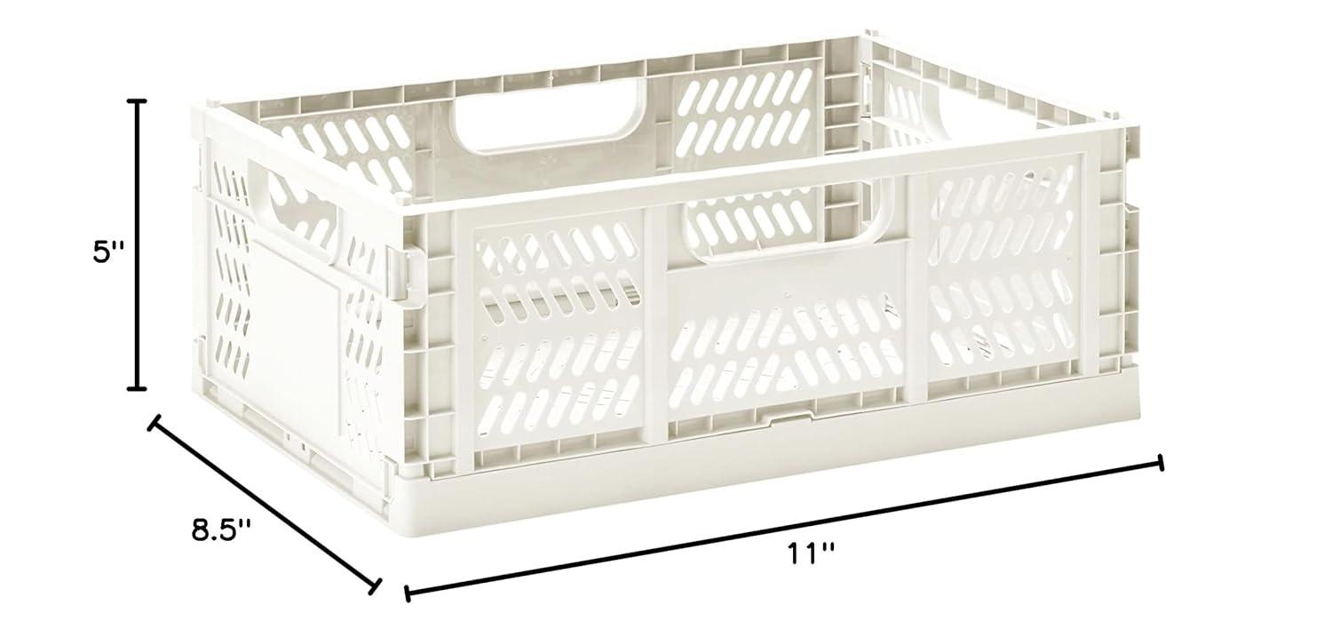 3 Sprouts Rectangular Recycled Plastic Foldable Crate (Medium Size) - Cream
