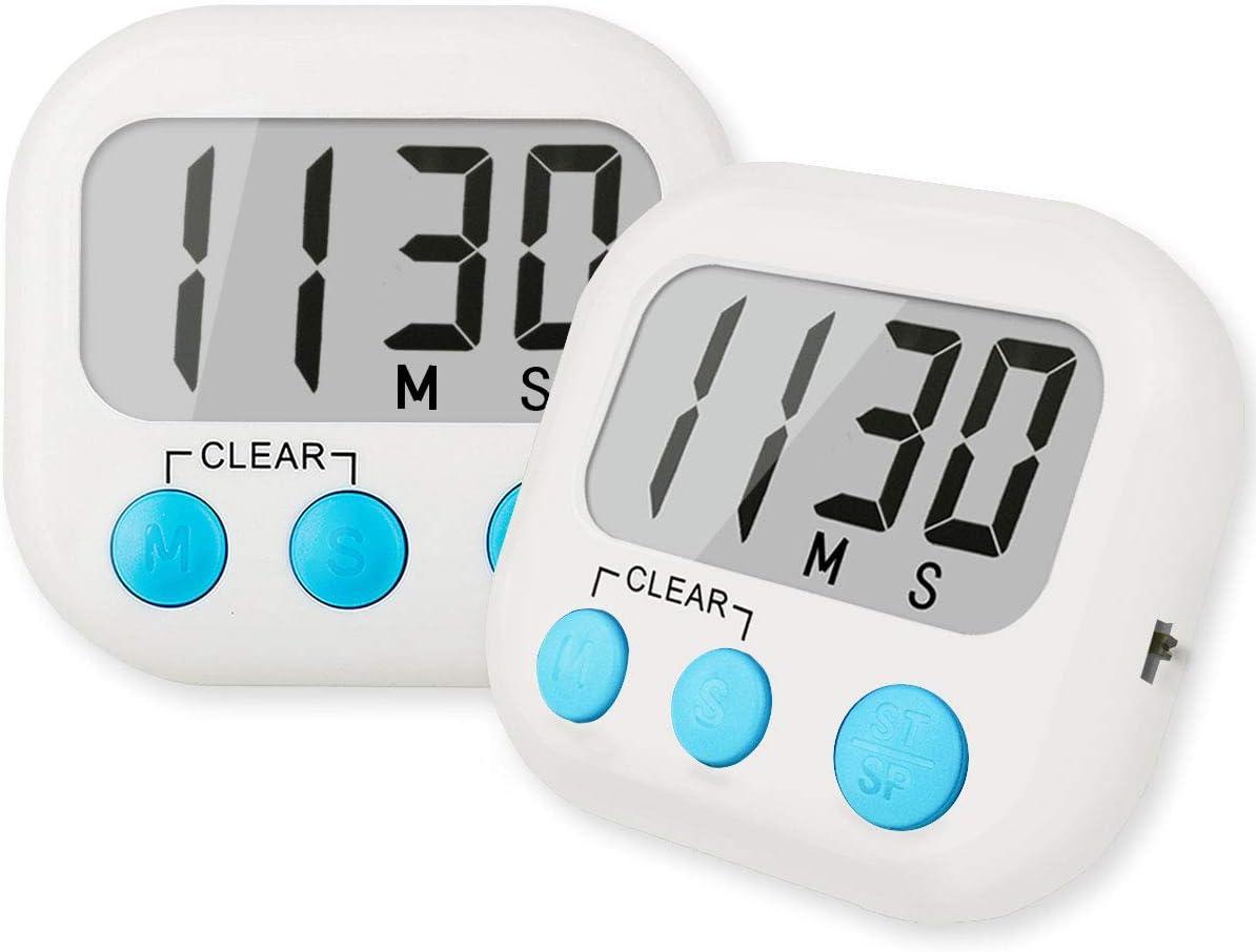 White Digital Kitchen Timer with Big Digits and Loud Alarm