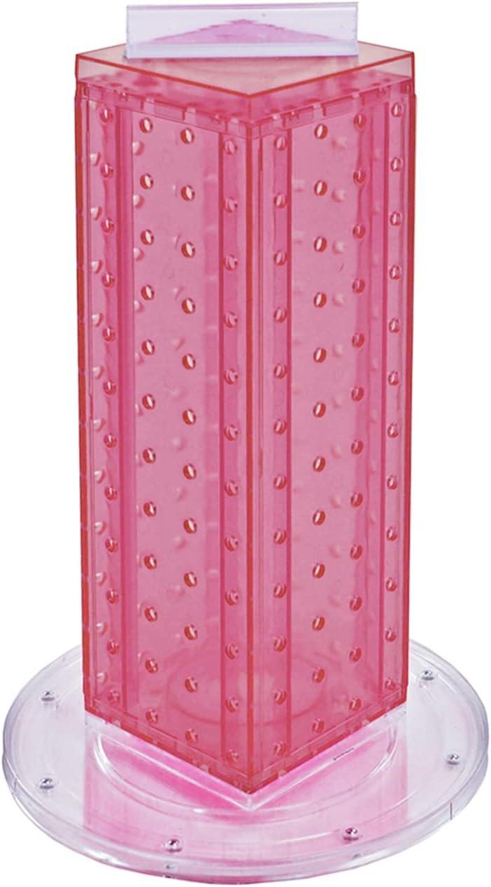 Compact Pink Revolving Pegboard Display Tower with 9" Base