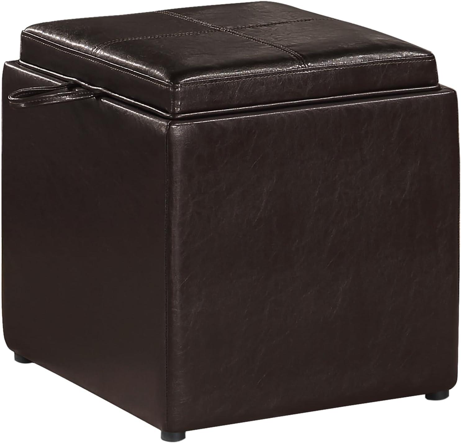 Espresso Faux Leather Ottoman with Reversible Tray and Footstool