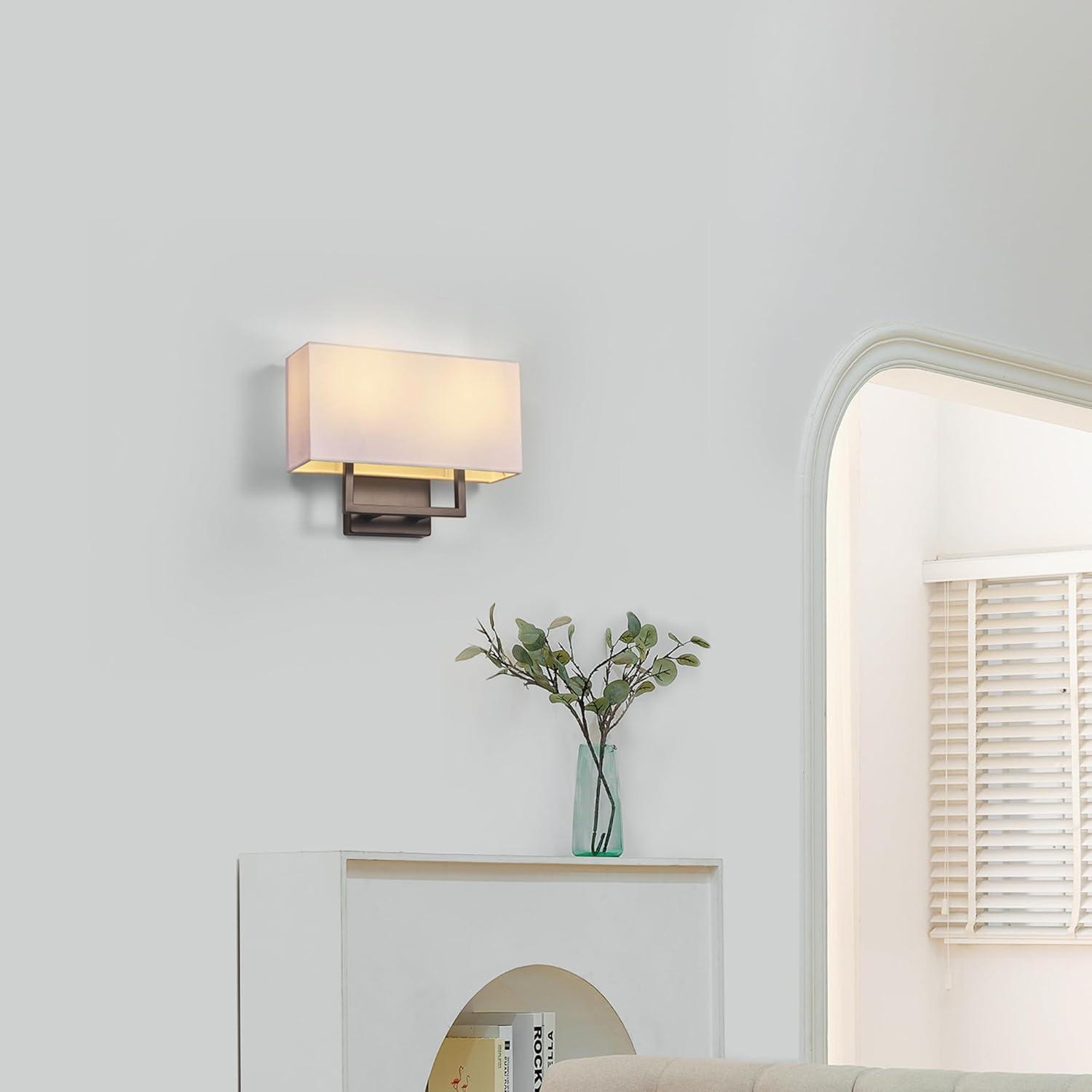 Matte Black Metal 2-Light Wall Sconce with White Fabric Shade