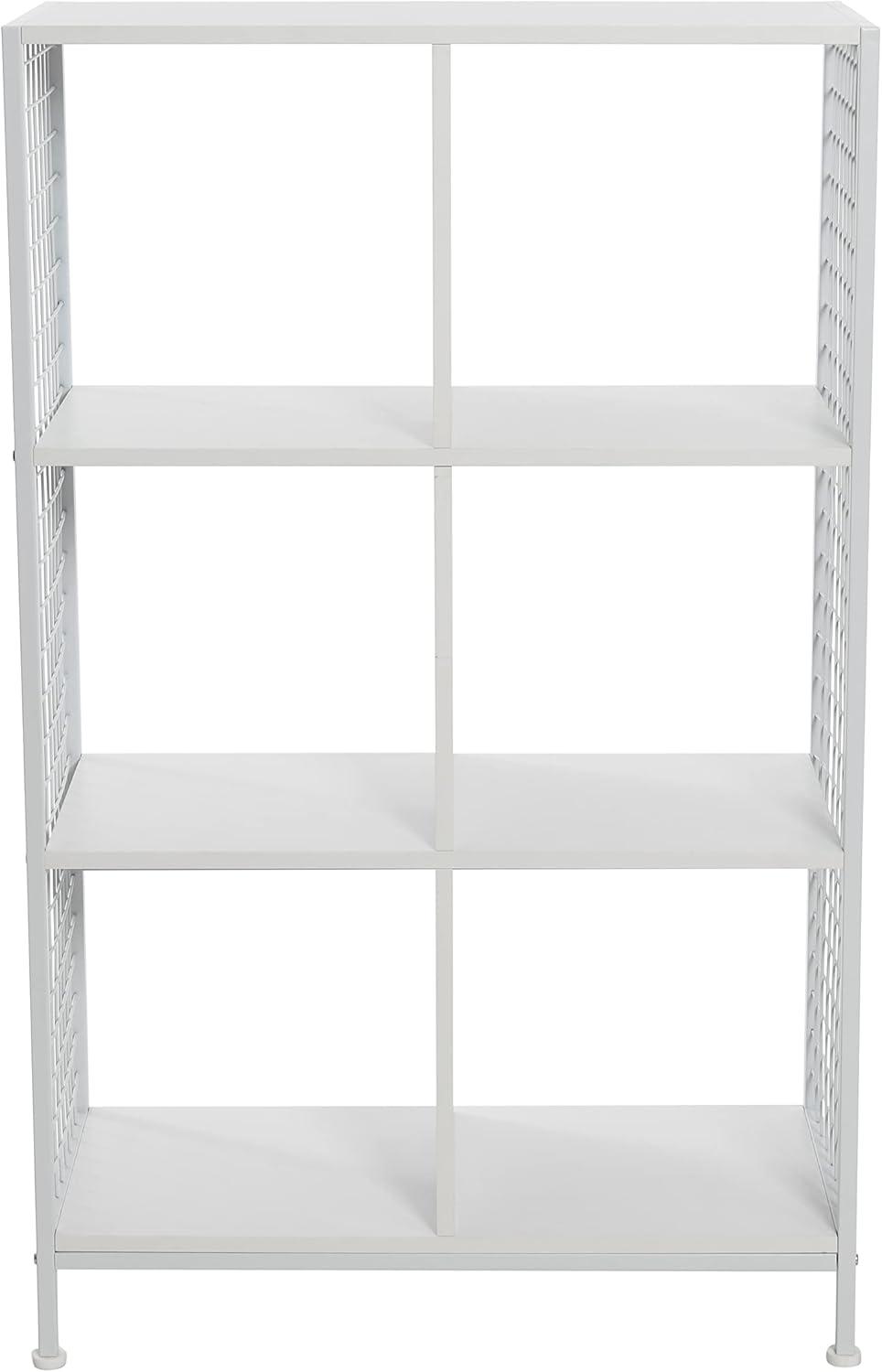 Household Essentials Cube Wall Shelves, 6 Cube Storage Wall Unit with Metal Mesh and High-Quality Engineered Wood with a Smooth White laminate Finish, Scandinavian White