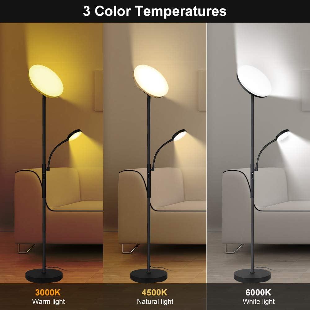 Floor Lamp - Dimunt LED Floor Lamps for Living Room Bright Lighting, 27W/2000LM Main Light and 7W/350LM Side Reading Lamp, Adjustable 3 Colors 3000K/4500K/6000K Tall Lamp with Remote & Touch