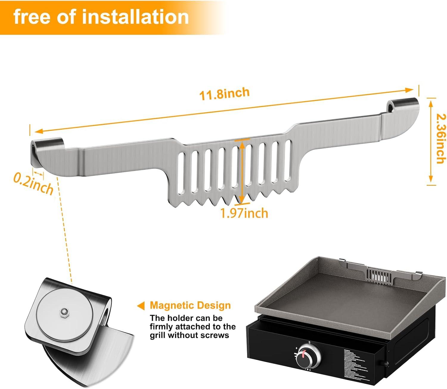 KQJQS Metal Grill Grease Door Scraper Rack - Essential Griddle Accessory with Magnetic Tool - Stainless Steel Construction