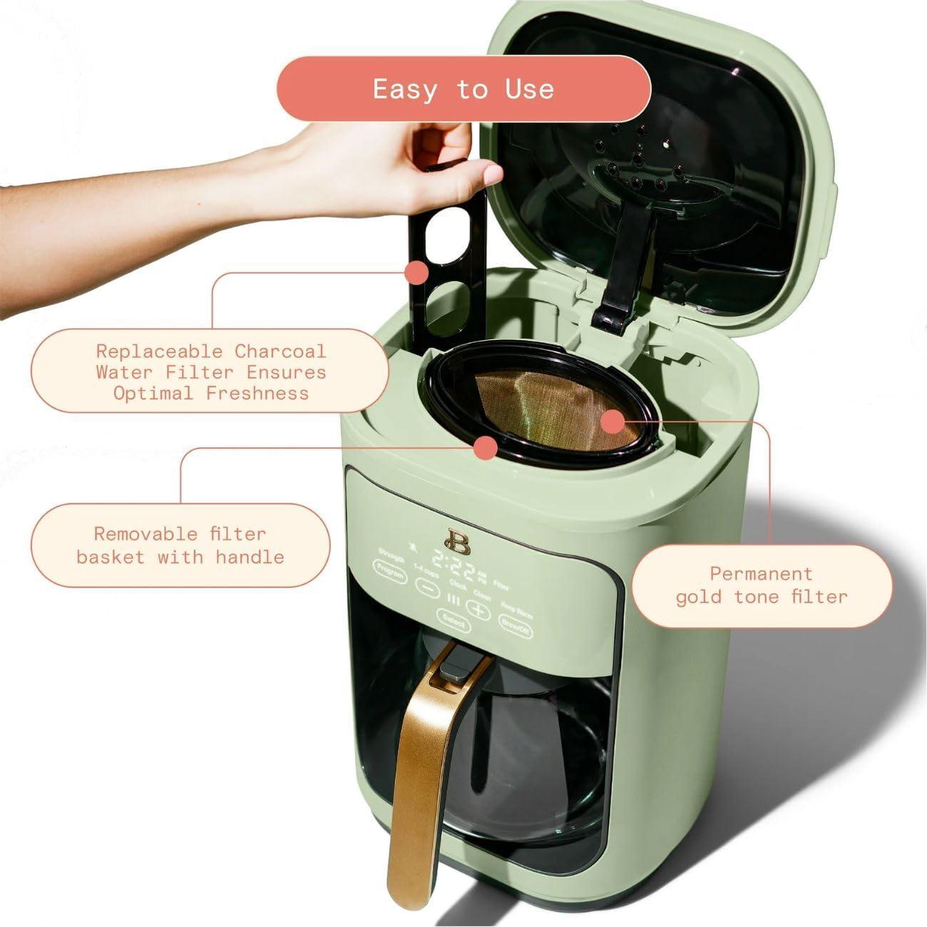 Beautiful 14-Cup Programmable Drip Coffee Maker with Touch-Activated Display, Sage Green by Drew Barrymore