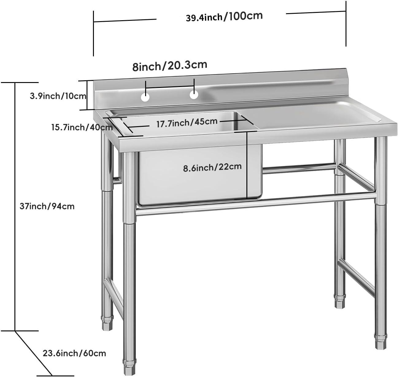 Commercial Stainless Steel Utility Sink,Free-Standing Design for Kitchen, Laundry, Garage & Workshop,Single sink + platform