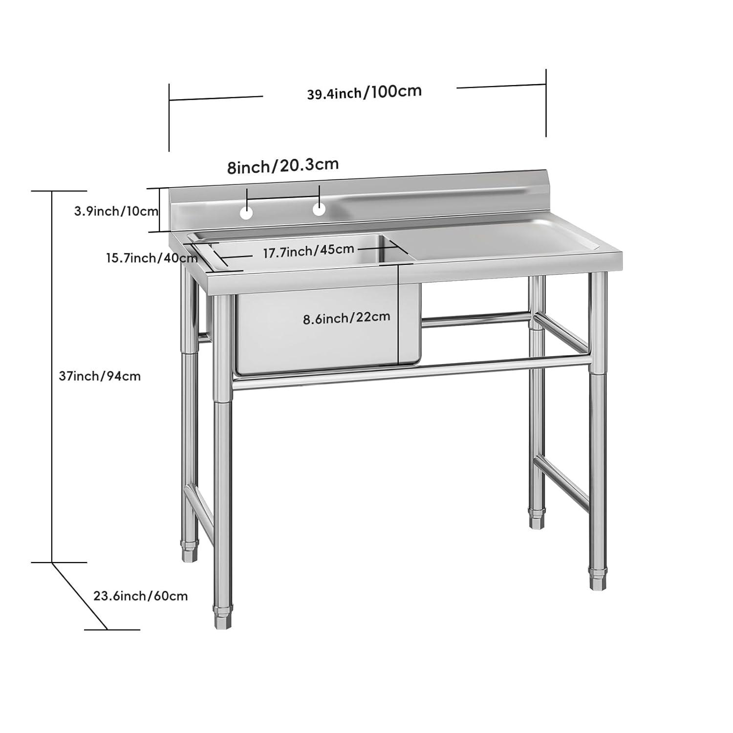 Commercial Stainless Steel Utility Sink,Free-Standing Design for Kitchen, Laundry, Garage & Workshop,Single sink + platform