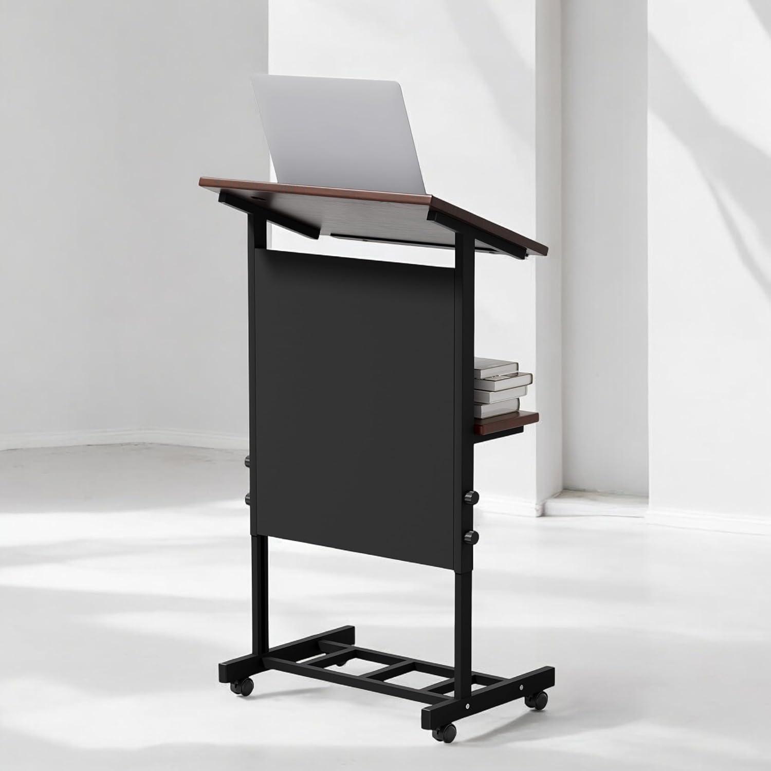 Stand Up Desk Store Mobile Adjustable Height Rolling Lectern Podium with Heavy Duty Steel Frame