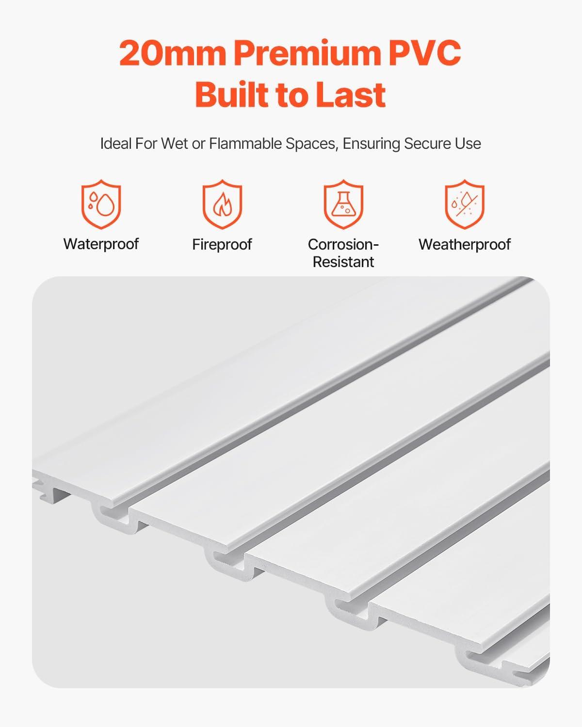 VEVOR Slat Wall Paneling, 8 x 4 ft, PVC Garage Slatwall without Accessories, White Slat Wall Easy-to-Install Adjustable Slatwall Panel with Coupling Structure & DIY Cutting, Fits for Storage & Display