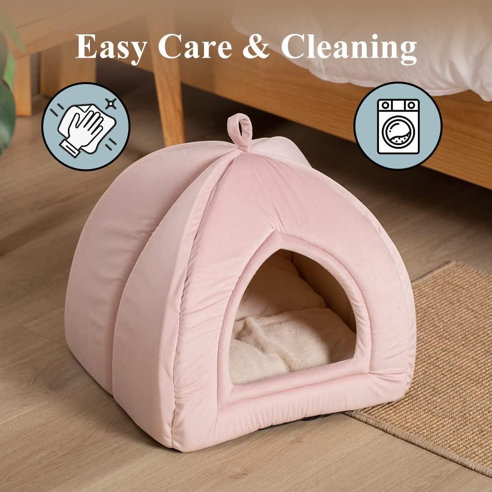 Tucker Murphy Pet™ Crystella Cat Bed for Indoor Cats, 2-in-1 Cat House with Removable Washable Pillow Cushion