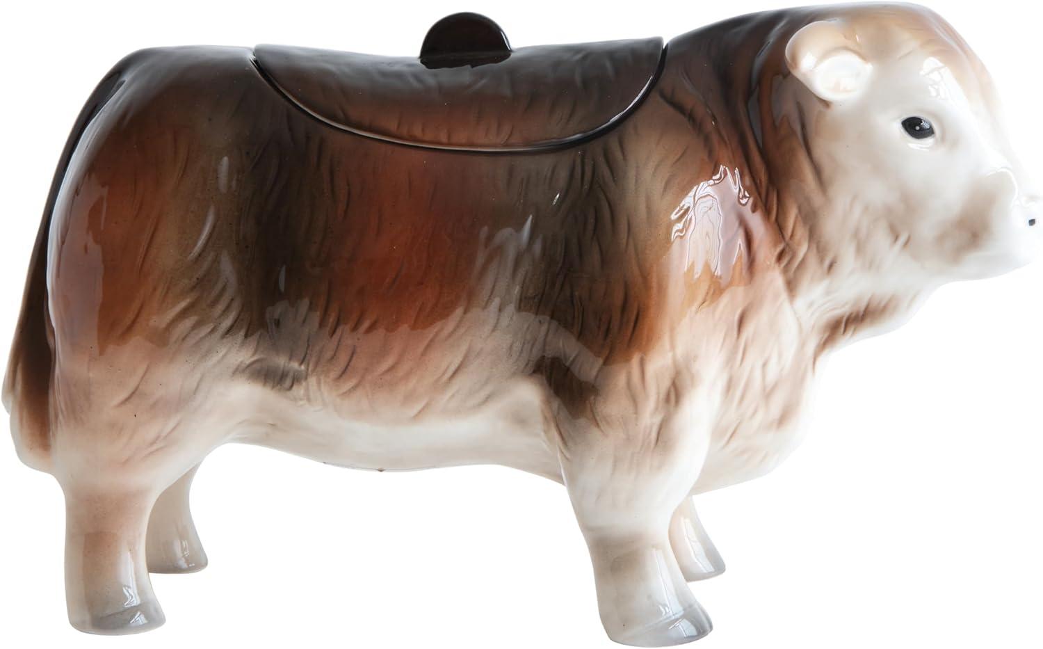 Storied Home 12.75" x 7" Vintage Ceramic Cow Shaped Cookie Jar Brown: Harvest Theme, Spot Clean Storage