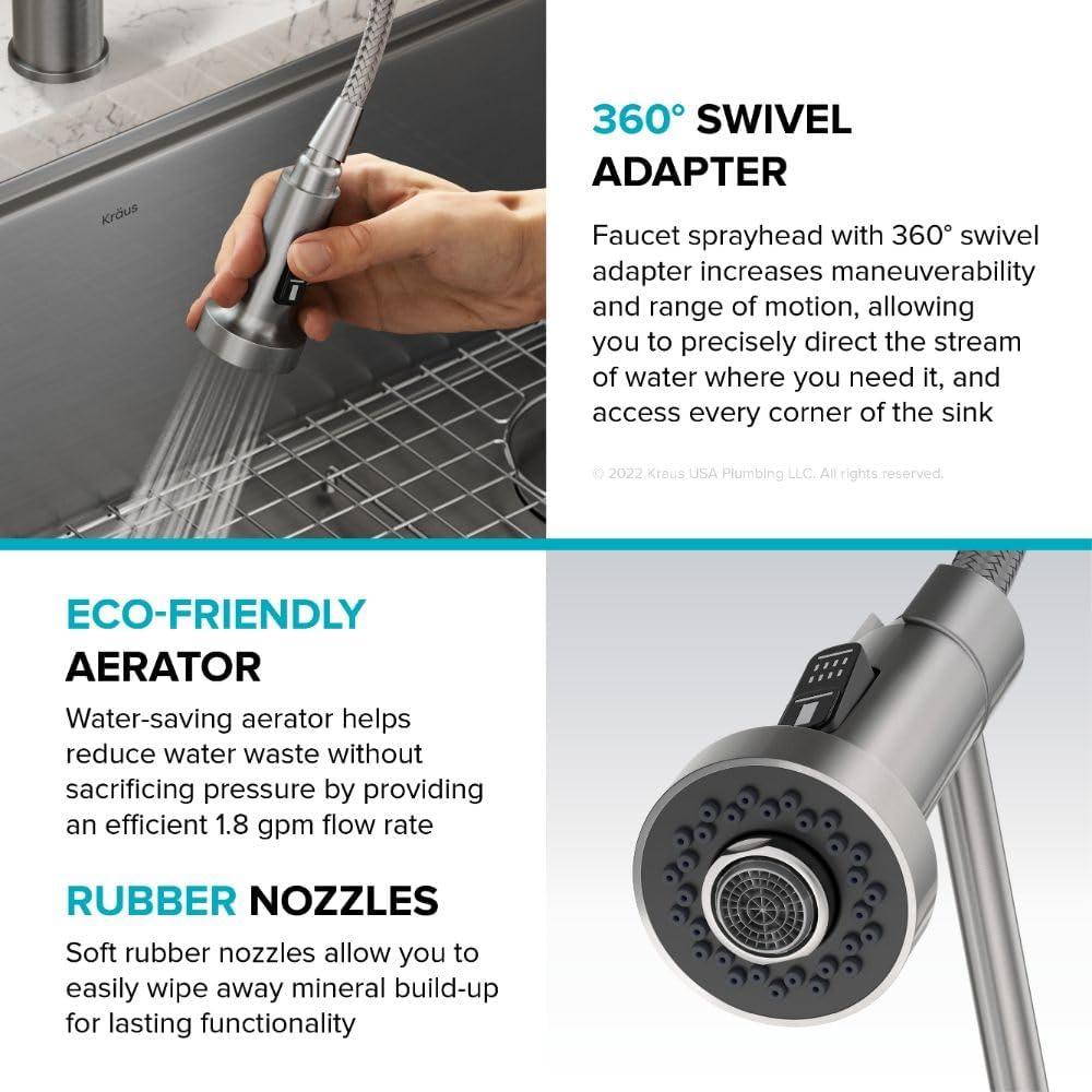 KRAUS Bolden 2-in-1 Commercial Style Pull-Down Single Handle Water Filter Kitchen Faucet for Reverse Osmosis or Water Filtration System