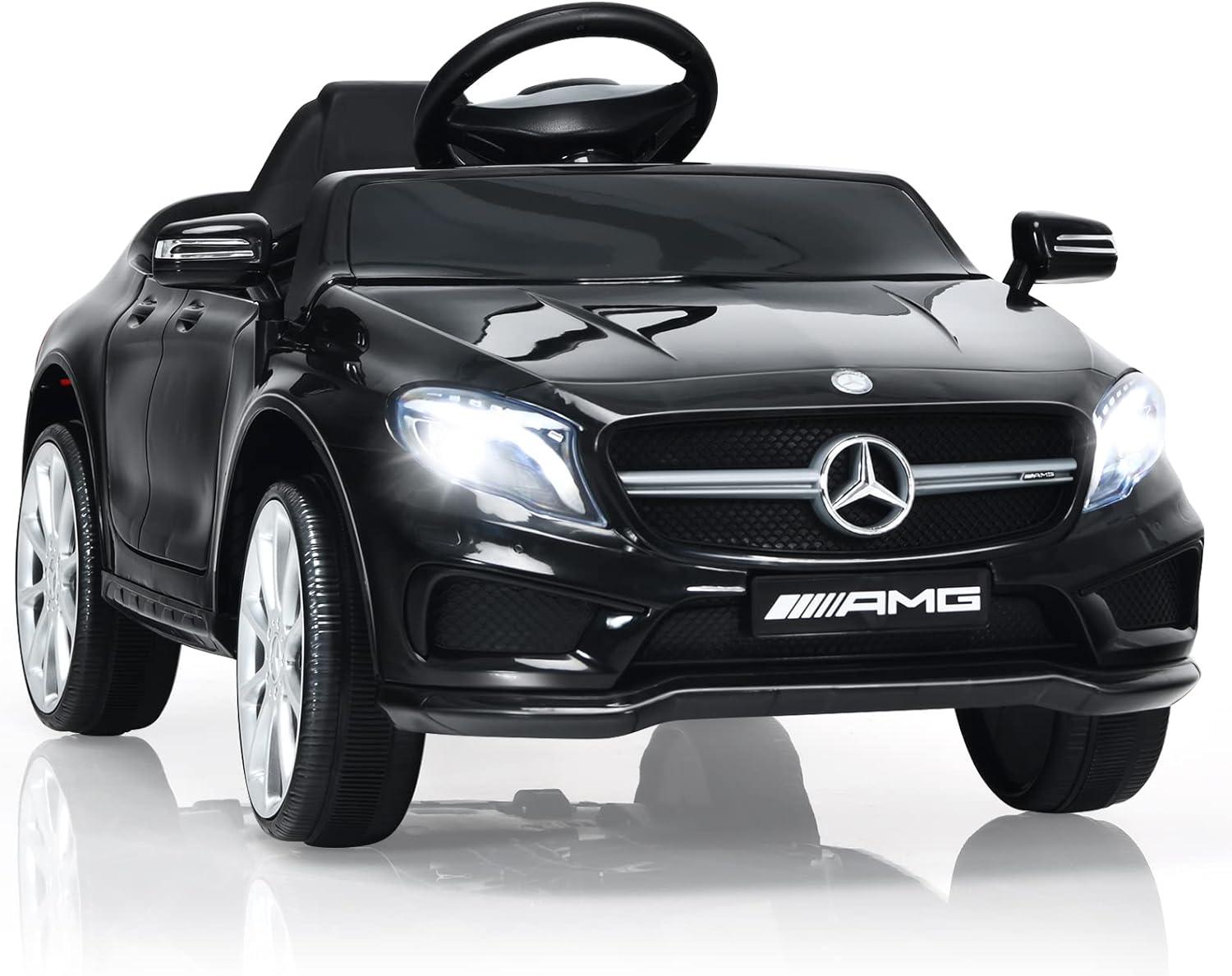 OLAKIDS 12V Electric Kids Ride On Car, Licensed Mercedes Benz GLA45 Toy Car with Remote Control, MP3 Plug, USB, 2 Speeds, LED Lights, Battery Powered Toy Vehicle for Toddler Children (Black)