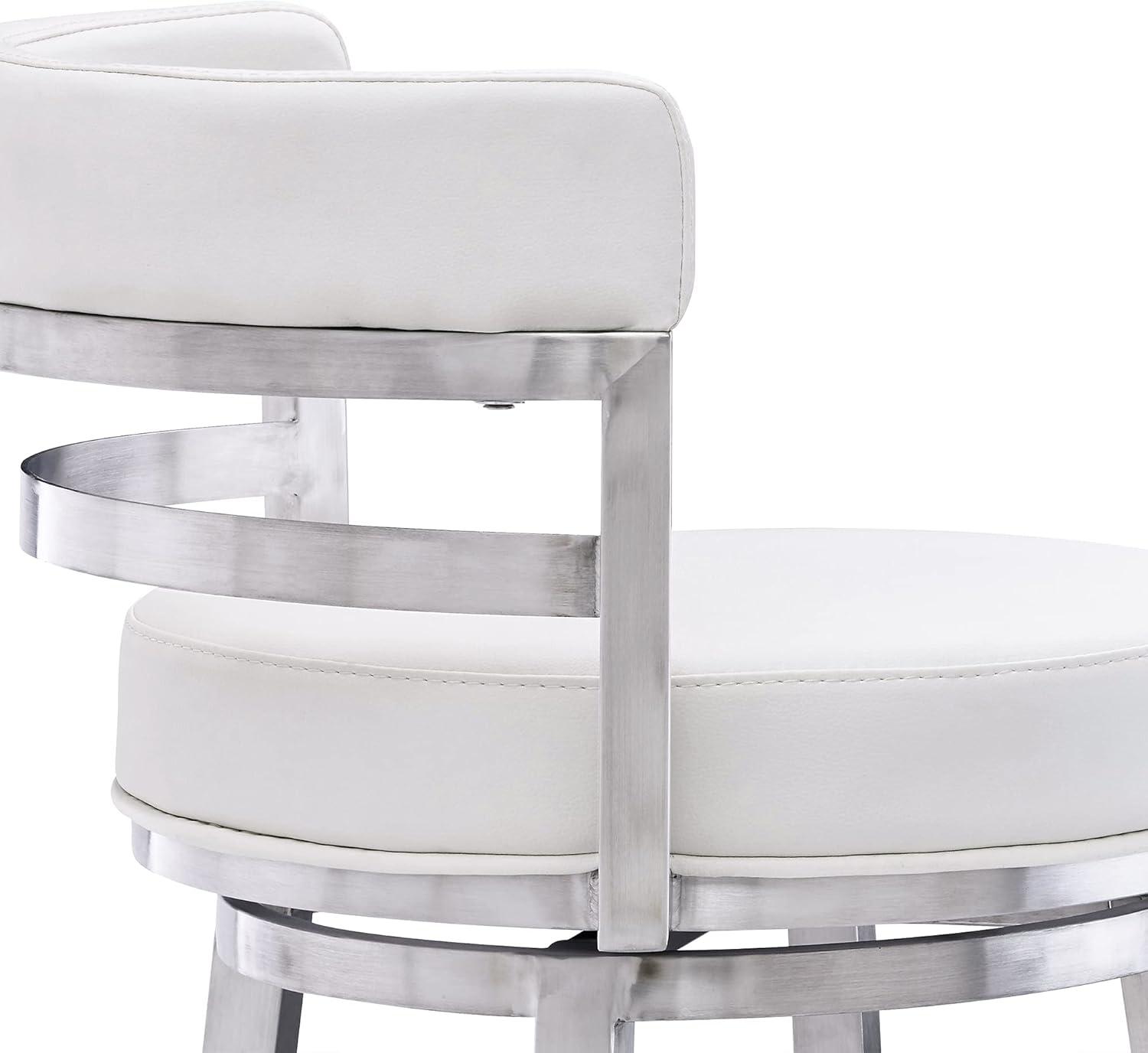 Titana 26" Counter Height Swivel White Faux Leather and Brushed Stainless Steel Bar Stool