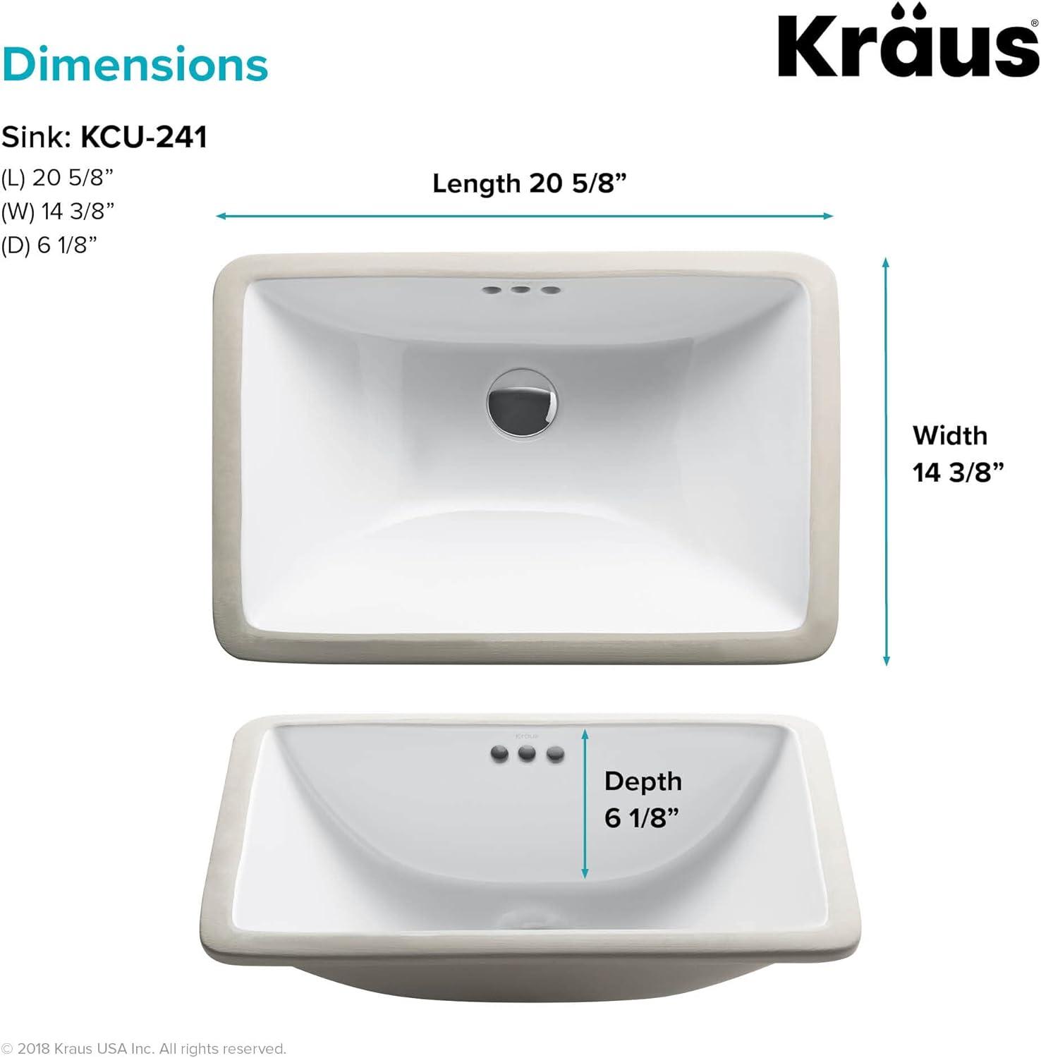 White Vitreous China Rectangular Undermount Bathroom Sink, 20 7/8 in